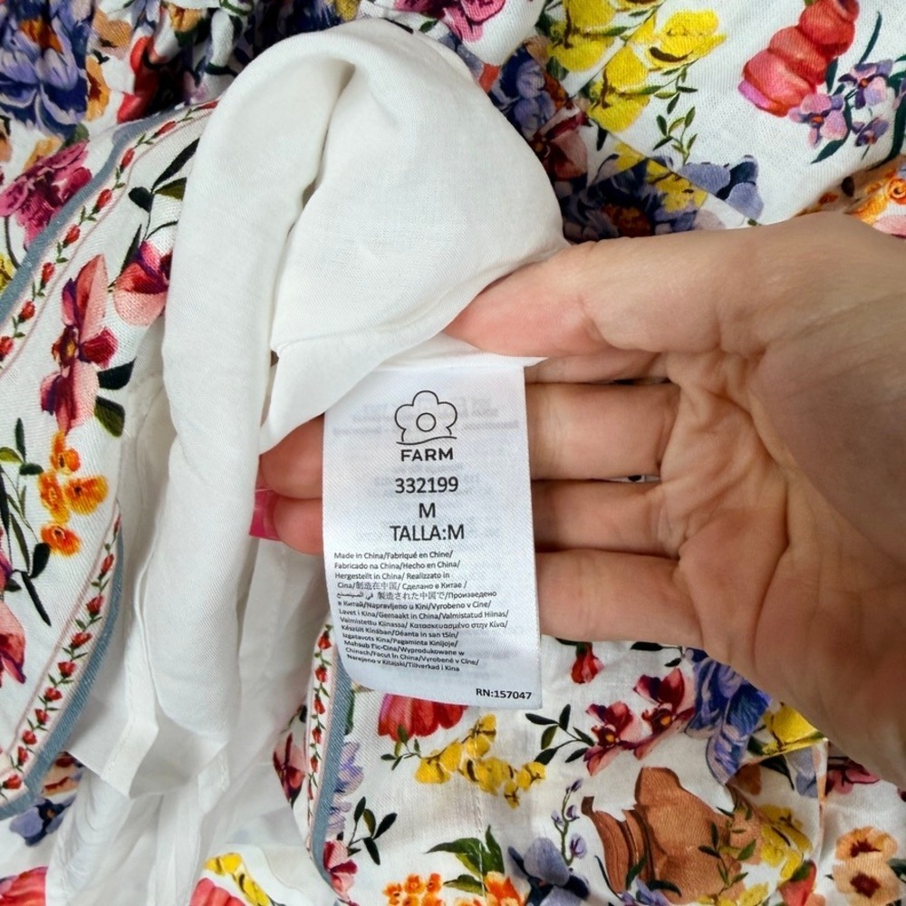 Farm Rio Greek Garden Off-White Topstitched Yoke Mini Dress Floral Womens M - Picture 9 of 13